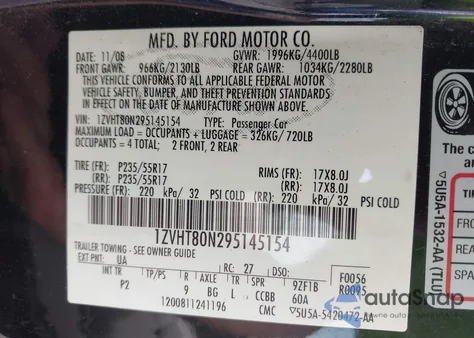 2009 Ford Mustang V6/V6 Premium из США, поврежденный, VIN 1ZVHT80N295145154